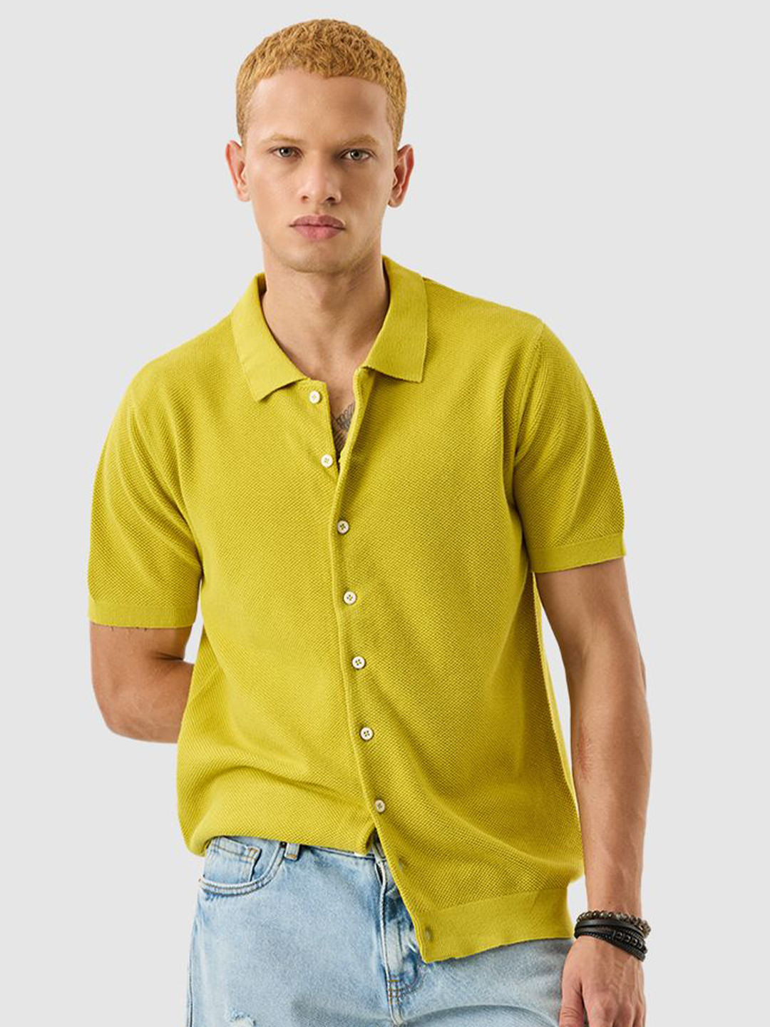 Snitch Men Lime Green Solid Shirt