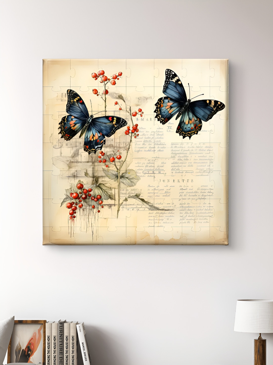 Myntra Elegant Homes Beige & Pink Butterfly Canvas Wall Art