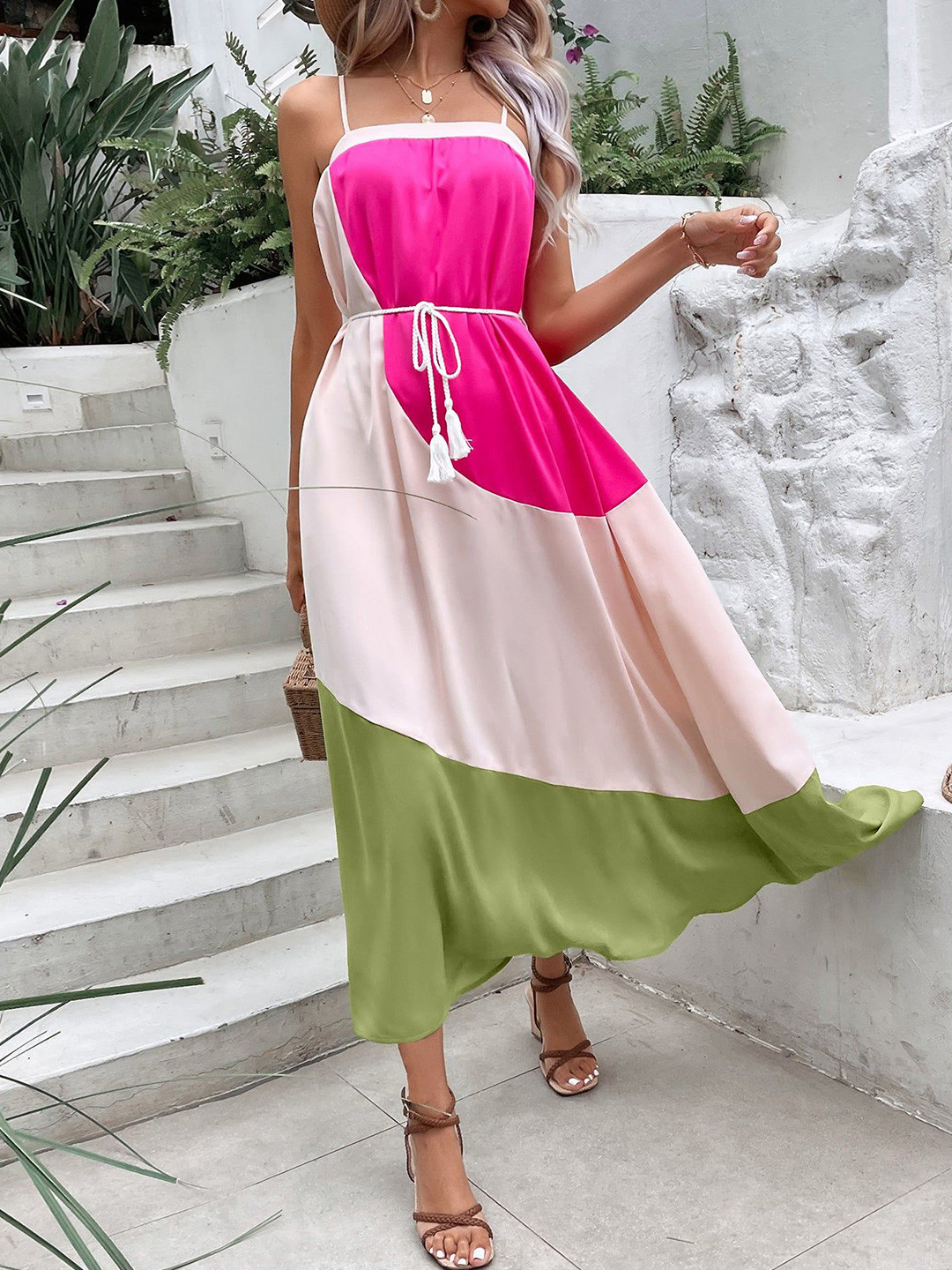 Outzidr Multi Colour Blocked Maxi Dress