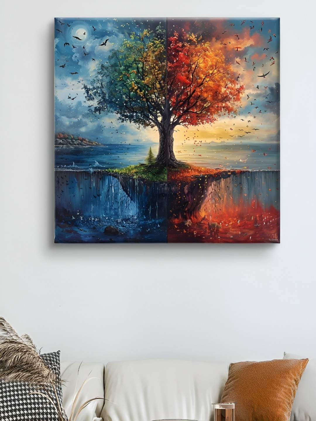 Myntra Elegant Homes Blue & Green Tree Canvas Wall Art