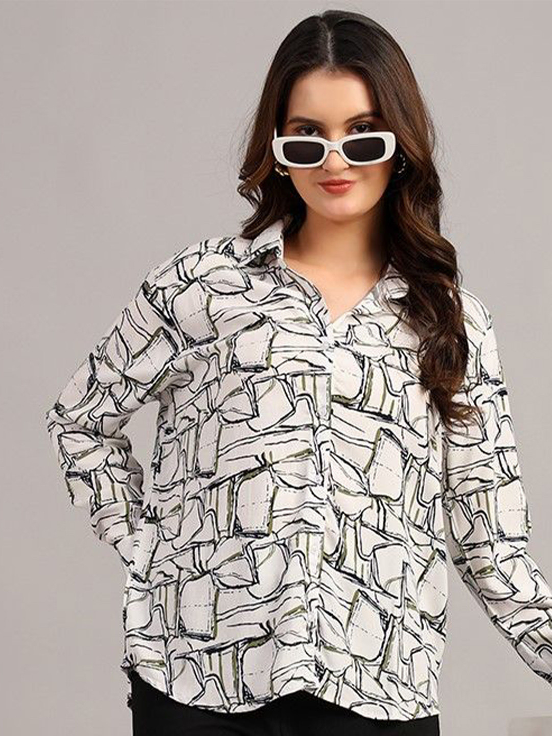 ADBUCKS Women Comfort Printed Linen Shirt