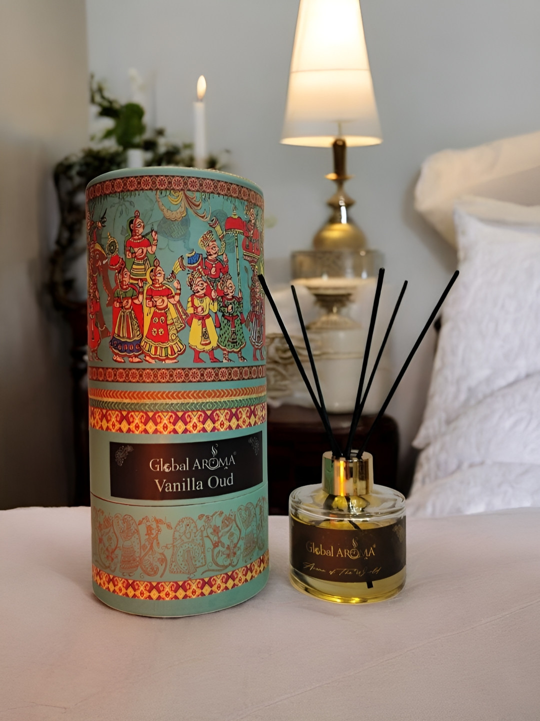 GLOBAL AROMA Blue Vanilla Oud Reed Aroma Oil Diffuser & Sticks 120ml