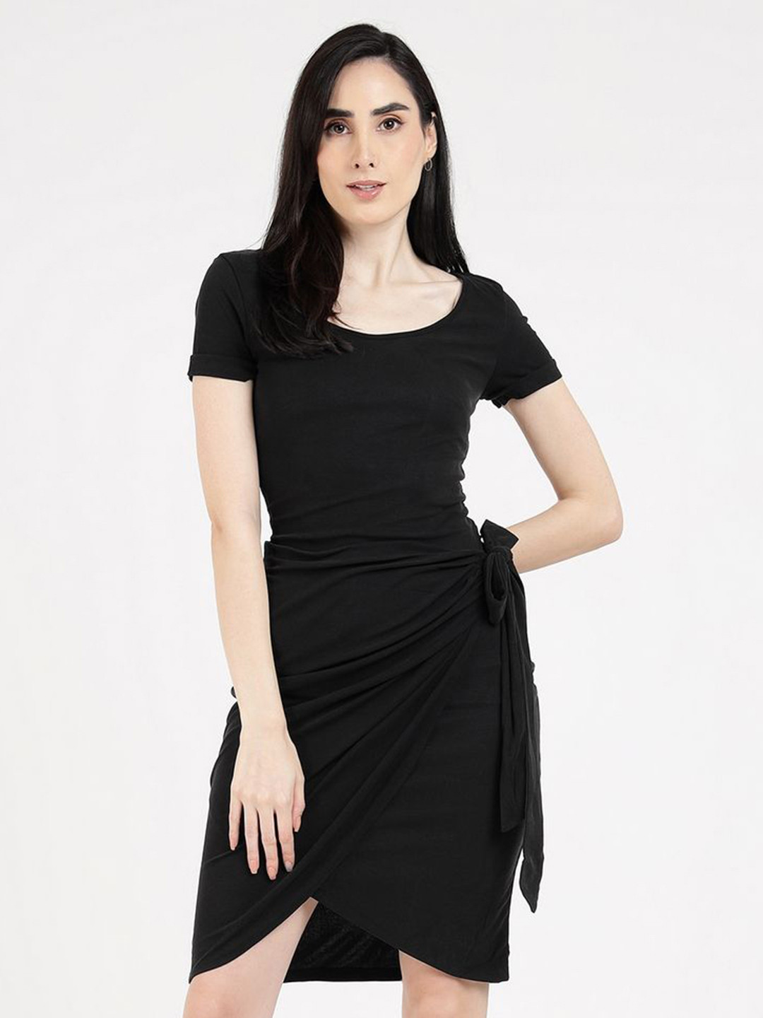 GUESS Elisea Ring Women Scoop Neck Wrap Knee Length Dress