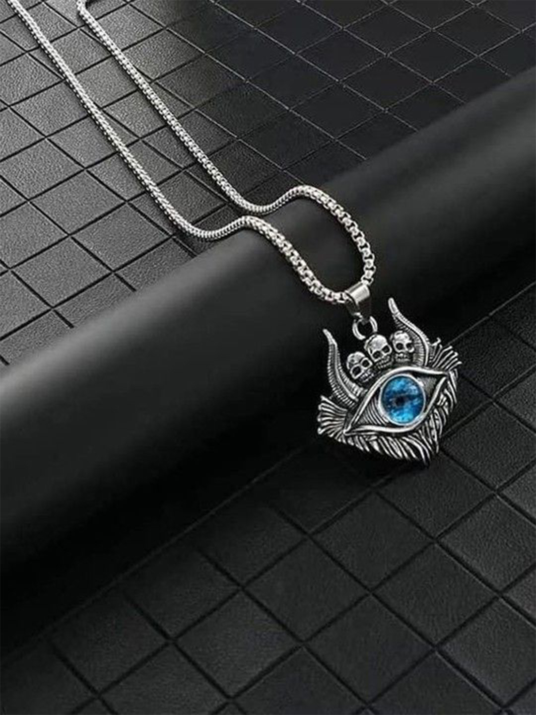 PASU FASHION Unisex Stainless Steel Silver-Plated Evil Eyes Shaped Pendant With Chain