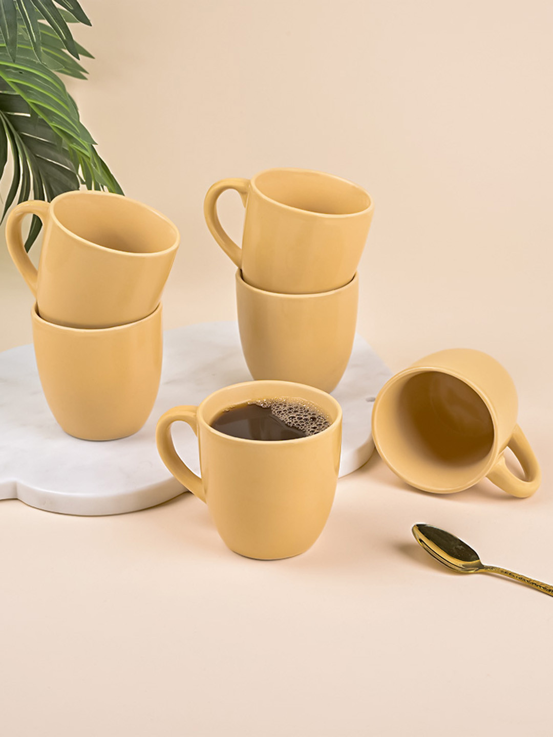 Storepedia New Variant 6 Beige Ceramic Handmade 6 Piece Mugs-200ml