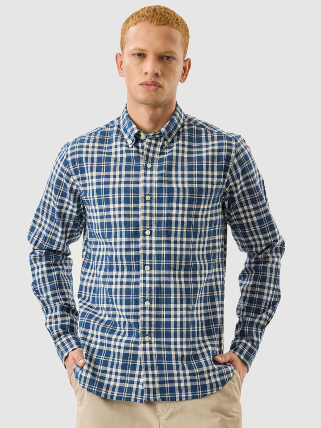 Snitch Men Blue Checkered Shirt