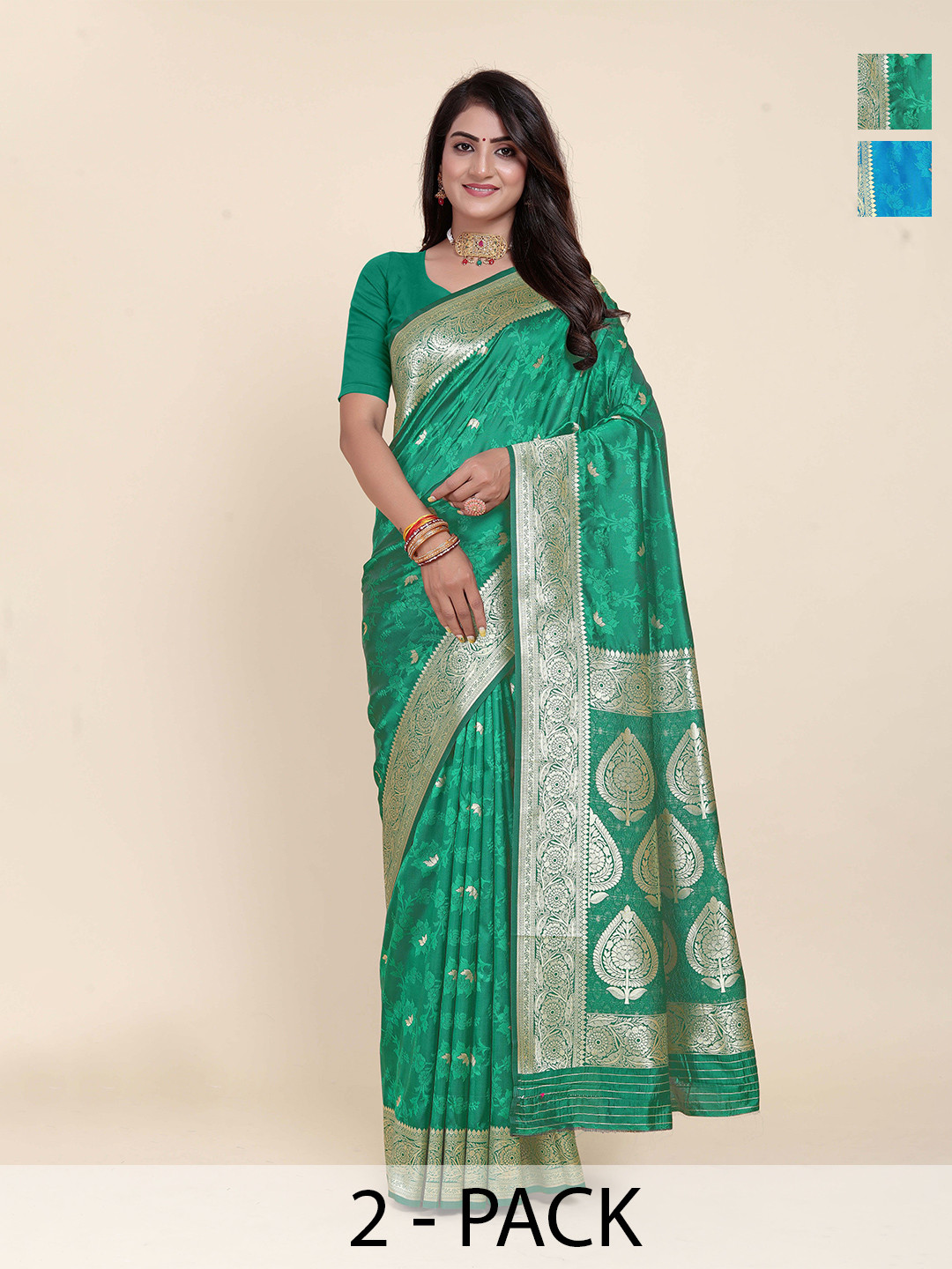 Rujave Pack Of 2 Woven Design Zari Art Silk Kanjeevaram Saree