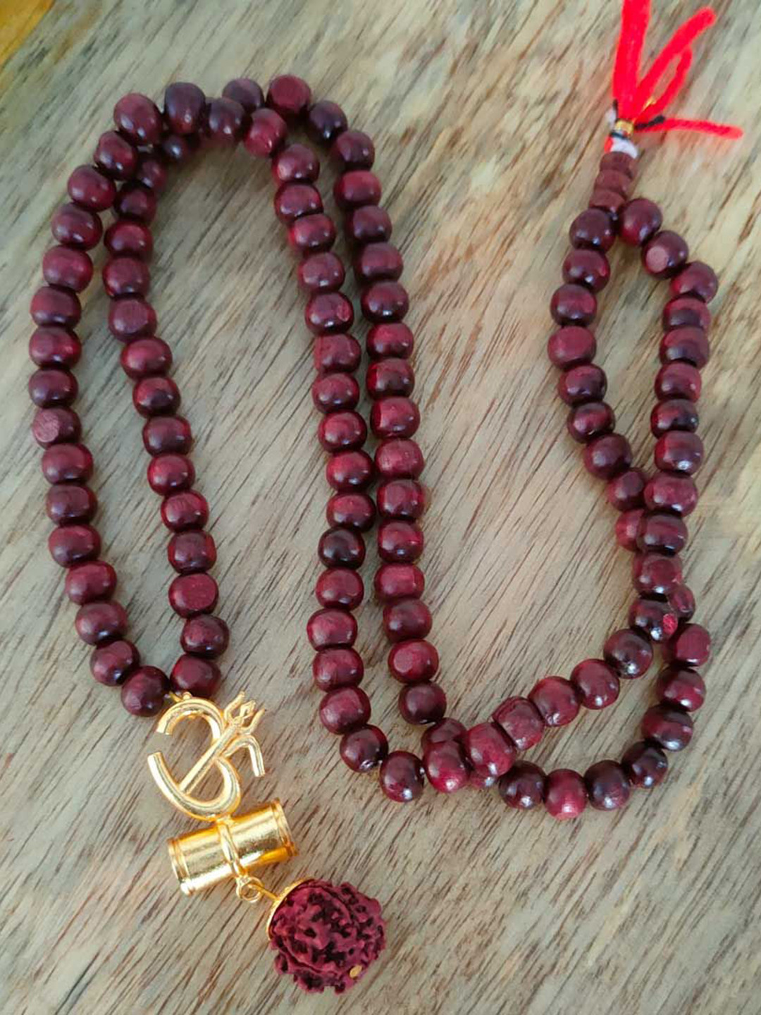 M Men Style Men Stainless Steel Gold-Plated Artificial Beaded Shiv Rudraksha Necklace