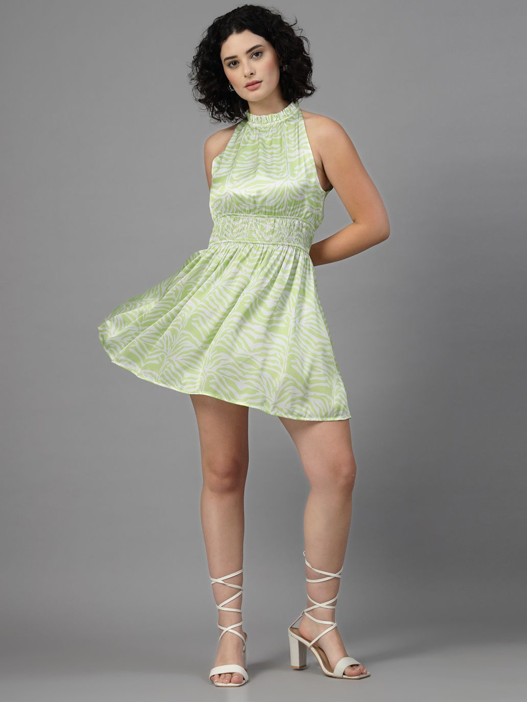 JEFF COOPER  Women Halter Neck Crepe Fit & Flare Mini Dress