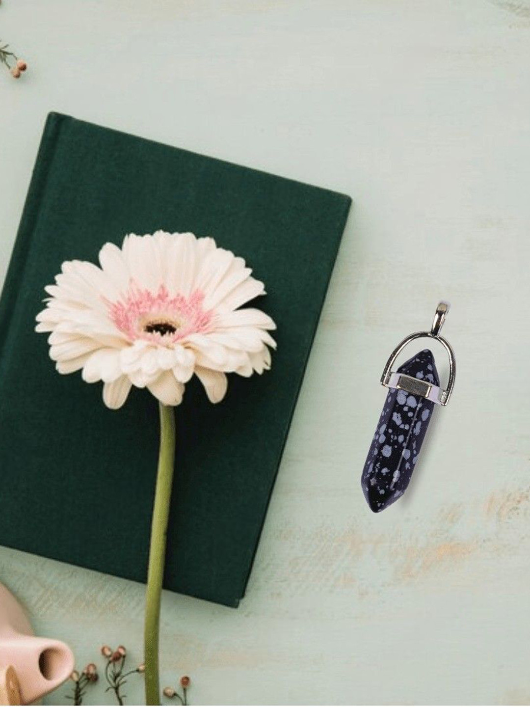 Gemsmantra Unisex Obsidian Beaded Double Terminated Geometric Pencil Pendant