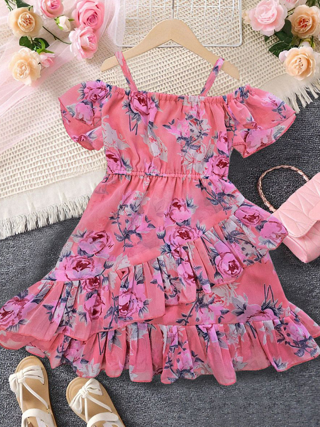 Billion Girls Floral Printed Georgette Fit & Flare Dress