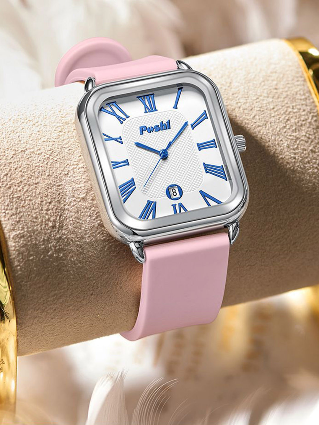 Poshi Women Square Dial Stainless Steel Strap Watch with Adjustable Clasp