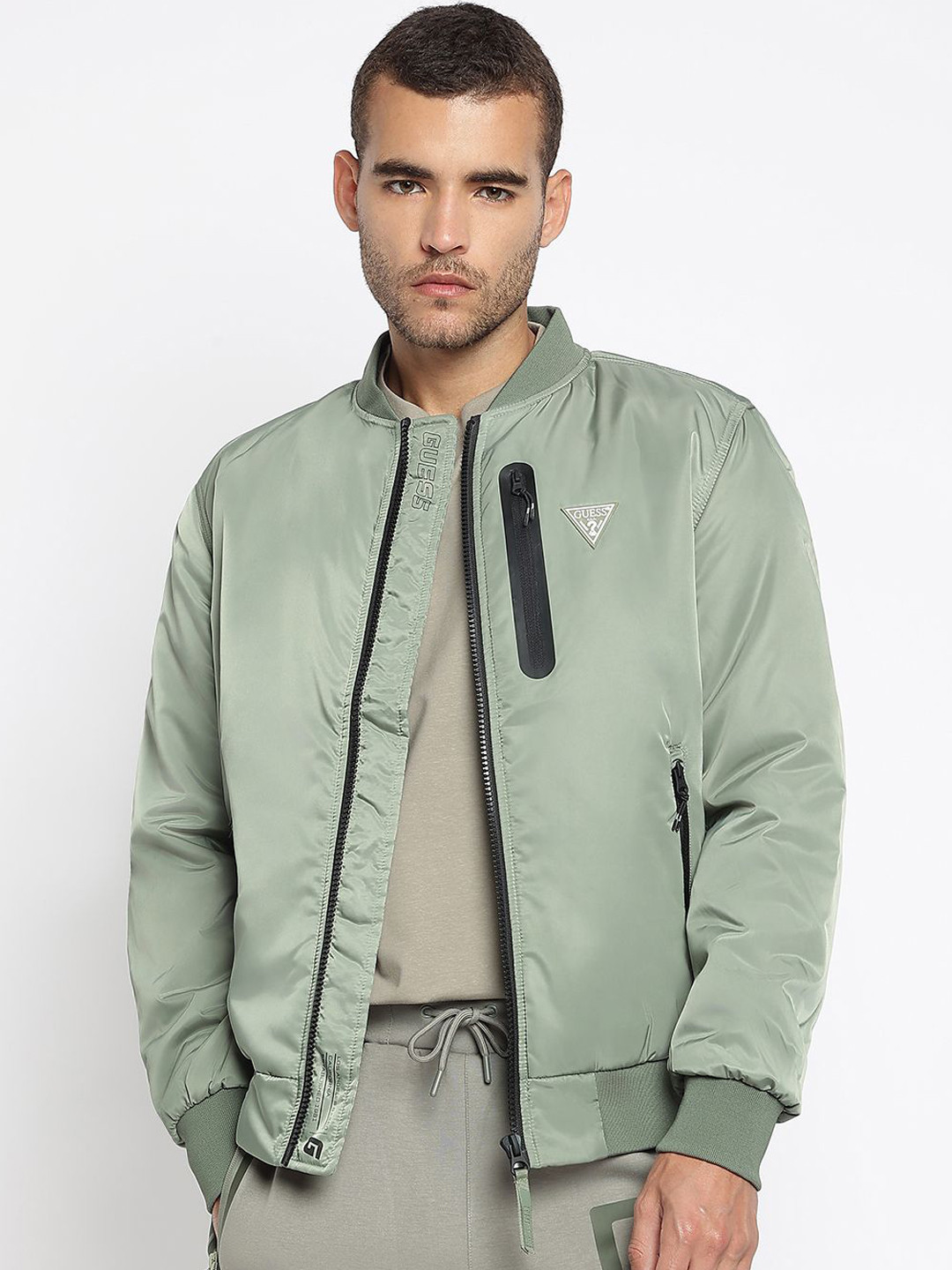 GUESS Giove Brand Logo Stand Collar Bomber Jacket
