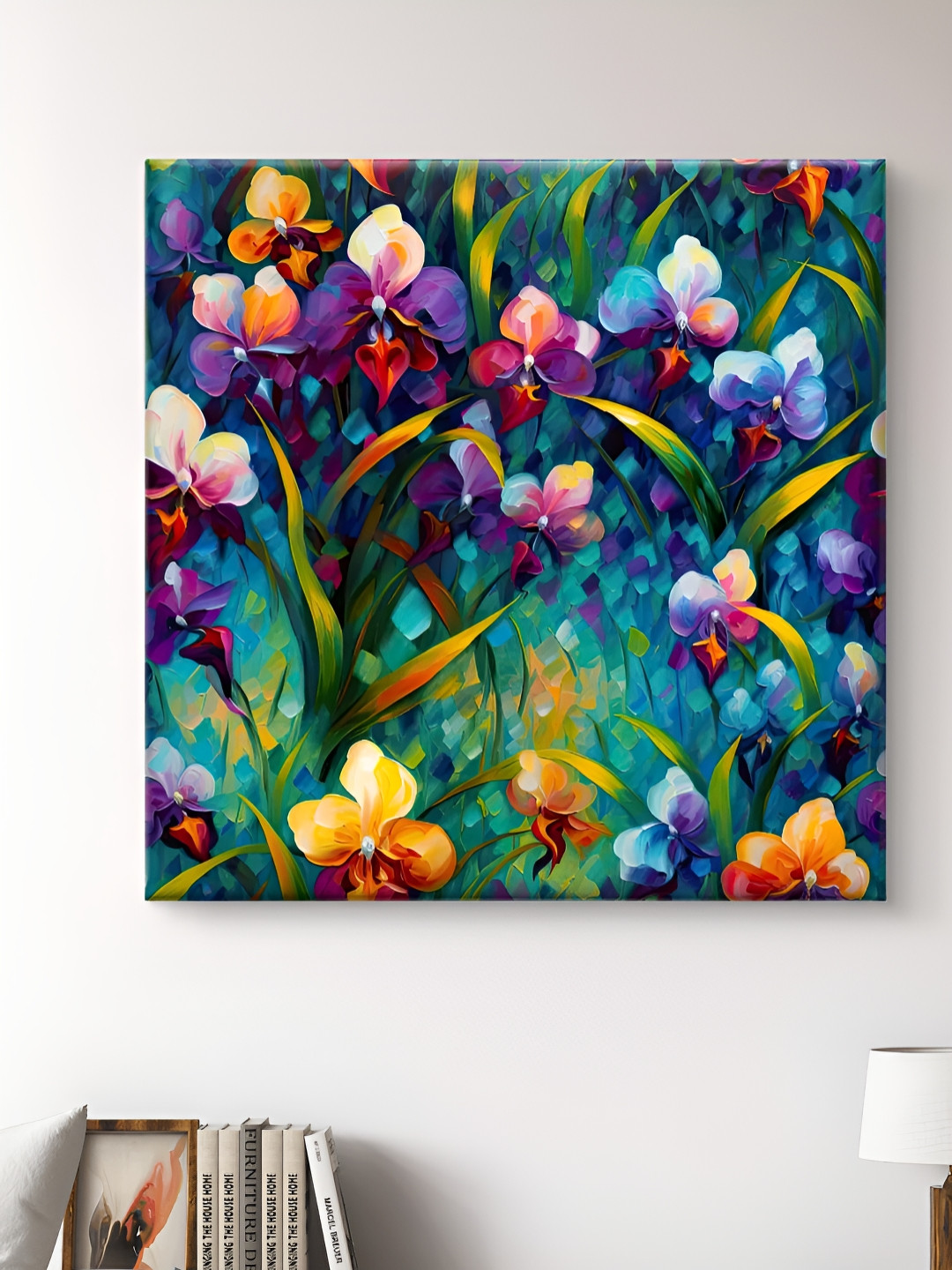 Myntra Elegant Homes Blue & Purple Floral Canvas Wall Art