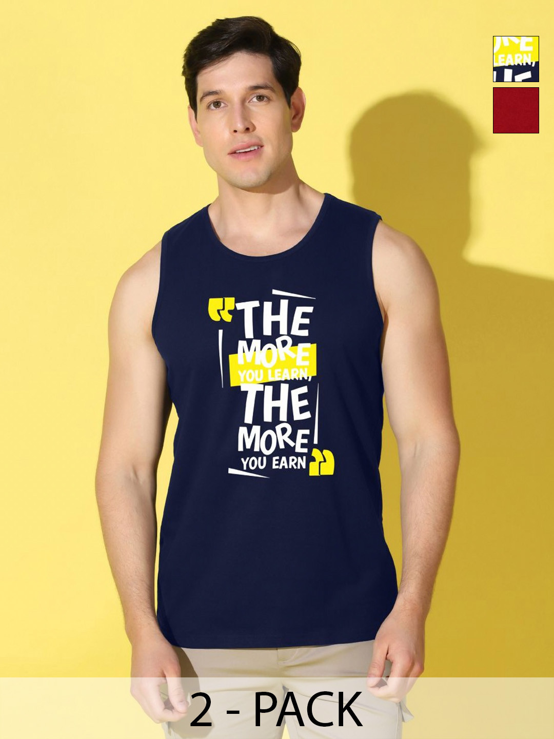 WOOSTRO Men Pack of 2 Typography Printed Round Neck Cotton Slim Fit Sports T-shirts