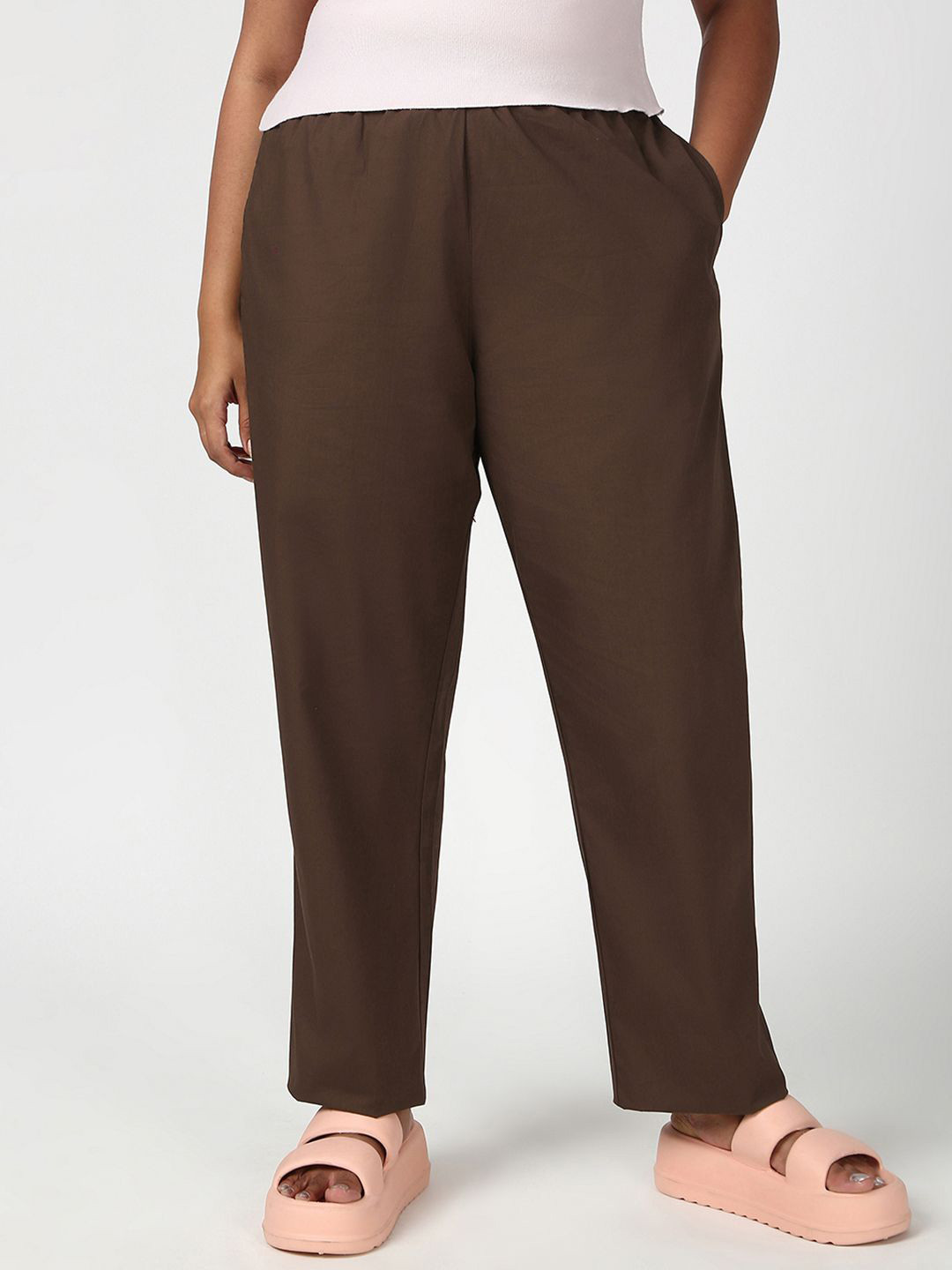 Bewakoof Plus Women Brown Plus Size Lounge Pants