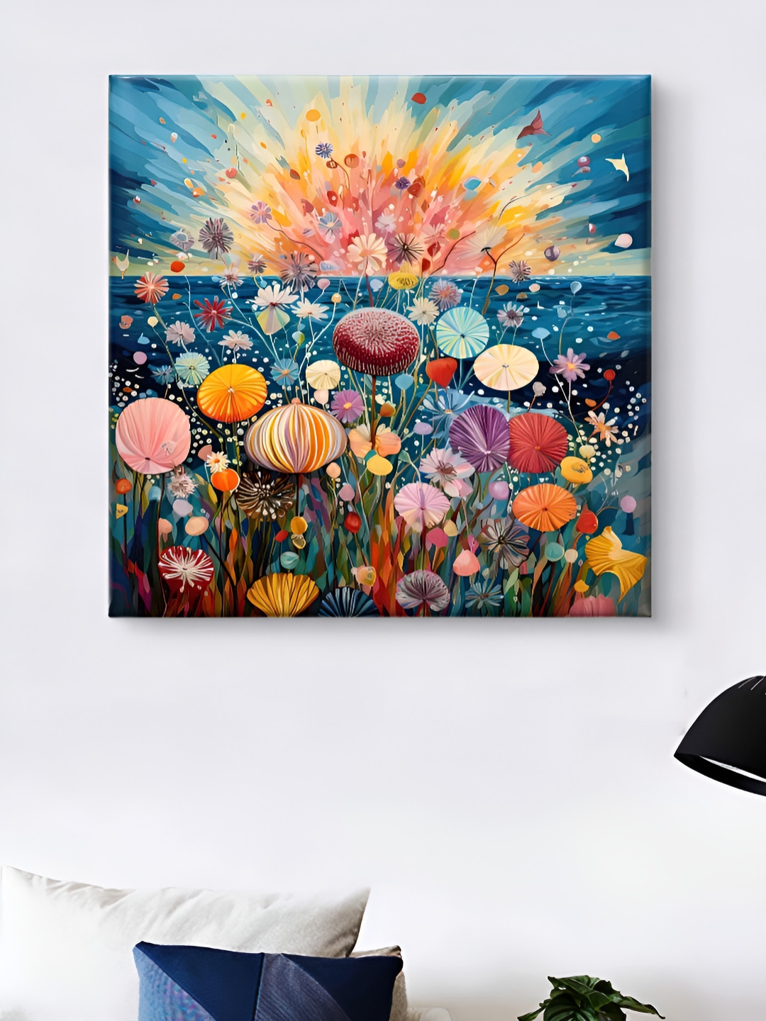 Myntra Elegant Homes Blue & Pink Floral Canvas Wall Art