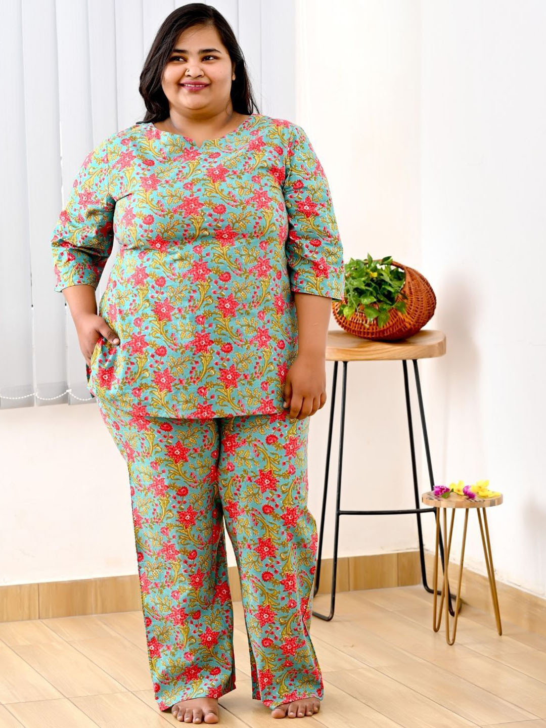 30 Looks Women Printed Kurti & Pyjamas Pure Cotton Night suit