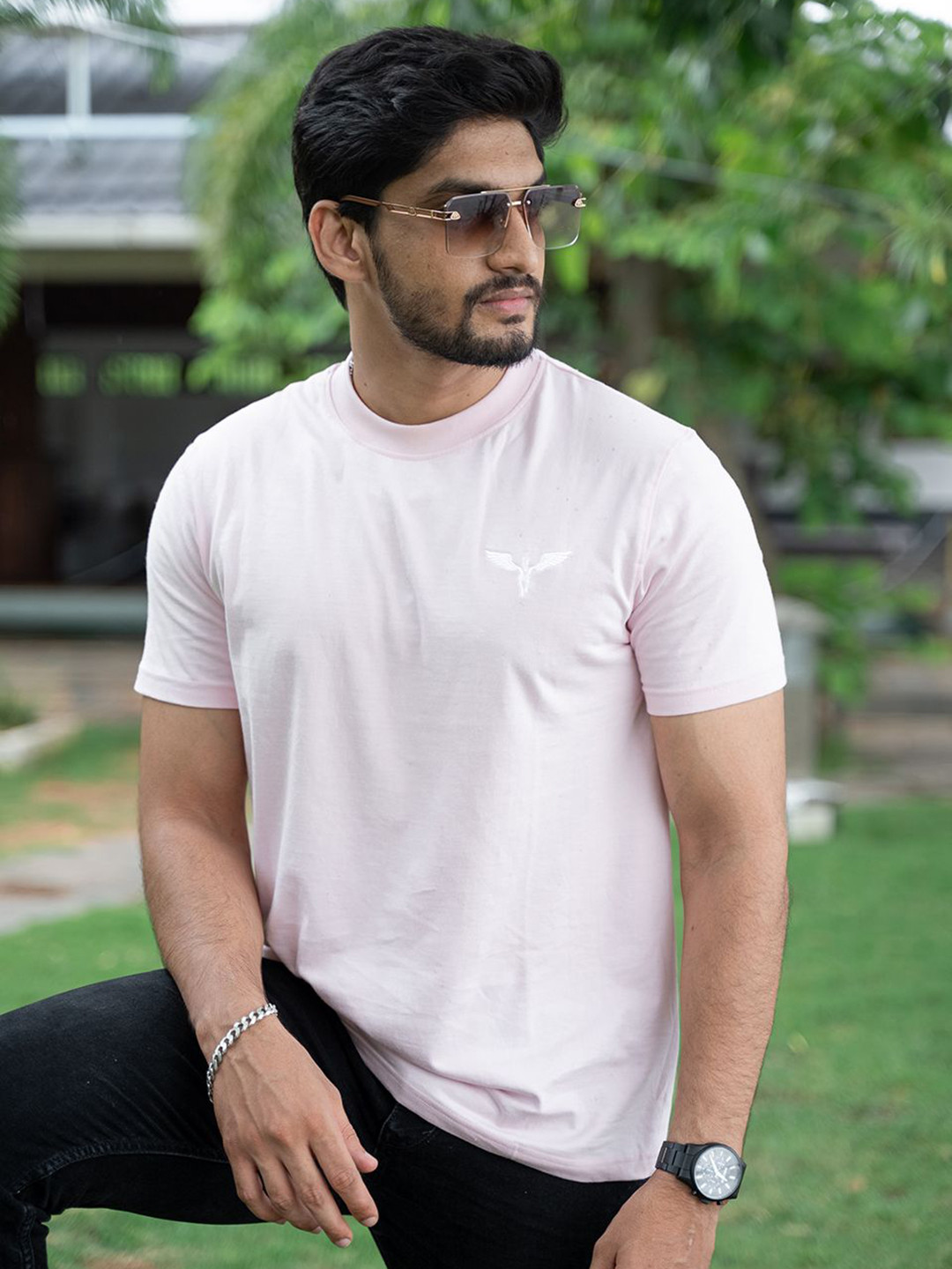 Men's Regular Fit Round Neck Brand Logo T-shirt