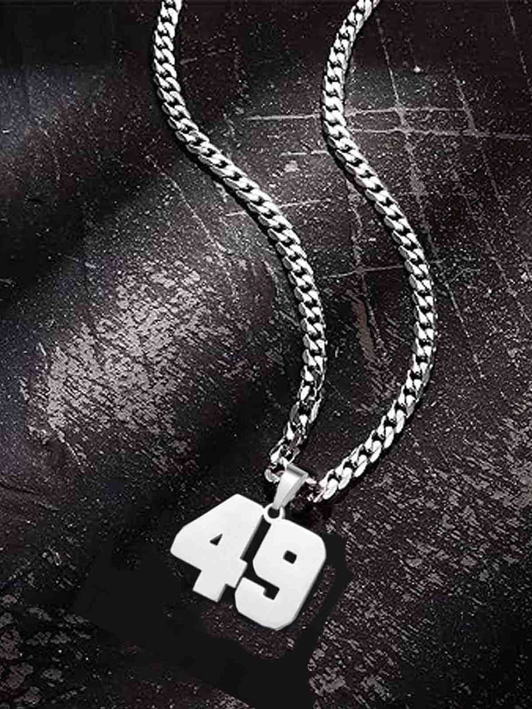 M Men Style Stainless Steel Silver-Plated Geometric Jersey Number Pendants With Chain