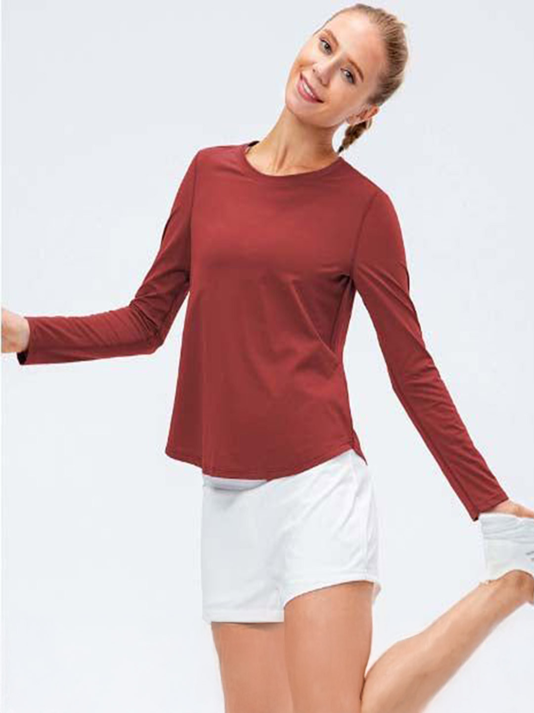 Outzidr Rust Round Neck Full Sleeve Tshirt