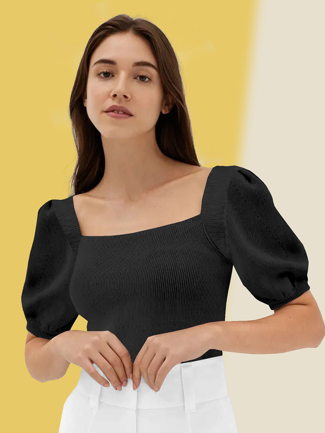 The Cloth Crow Puff Sleeve Cotton Top