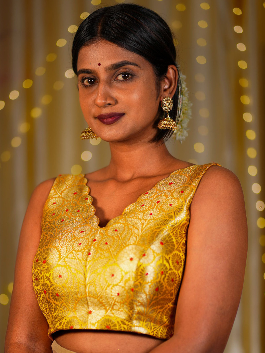 I LOVE SAREES Woven Design Black Scallop V-neck Banarasi Blouse