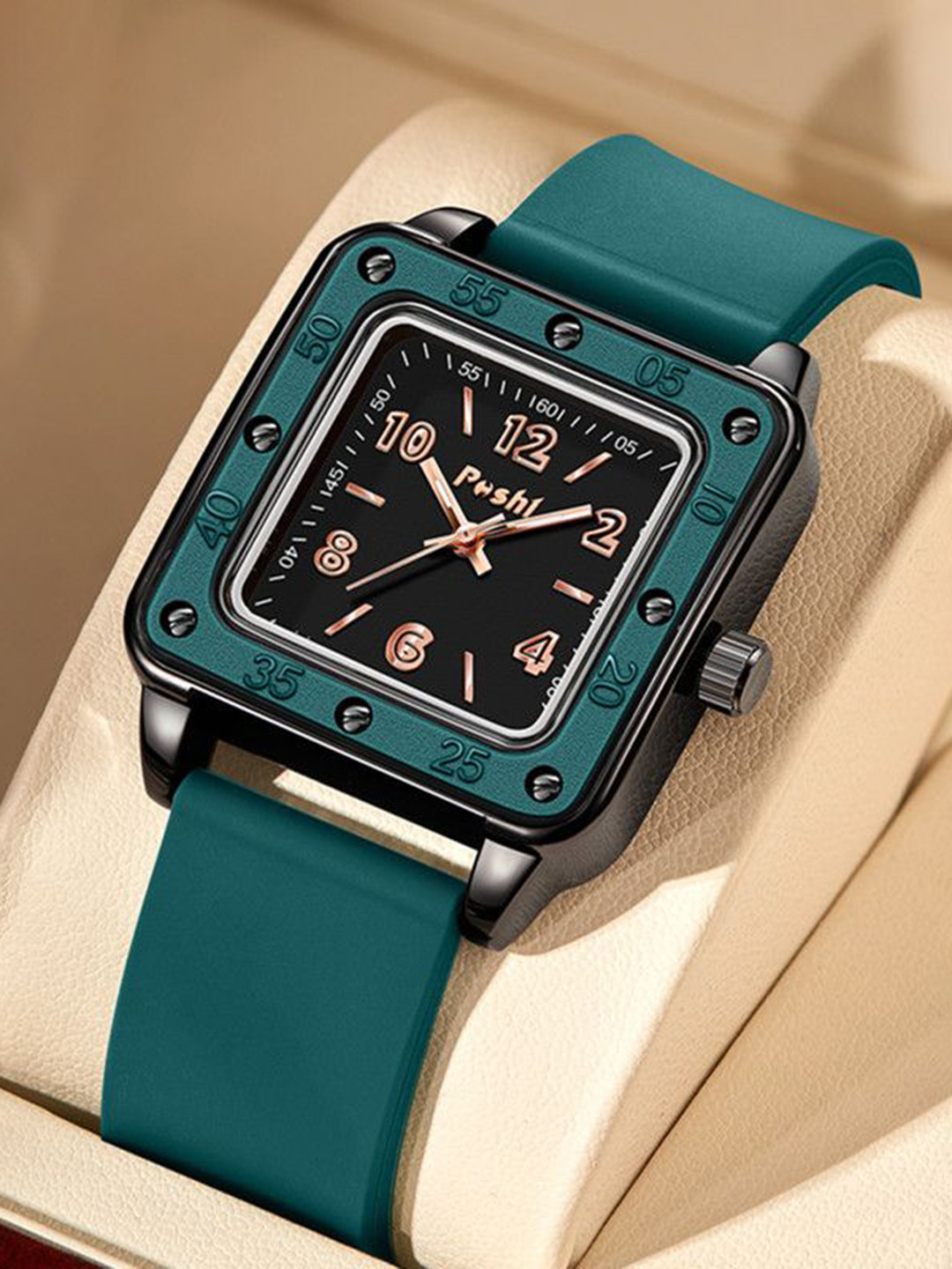 Poshi Women Square Dial Silicone Strap Quartz Watch