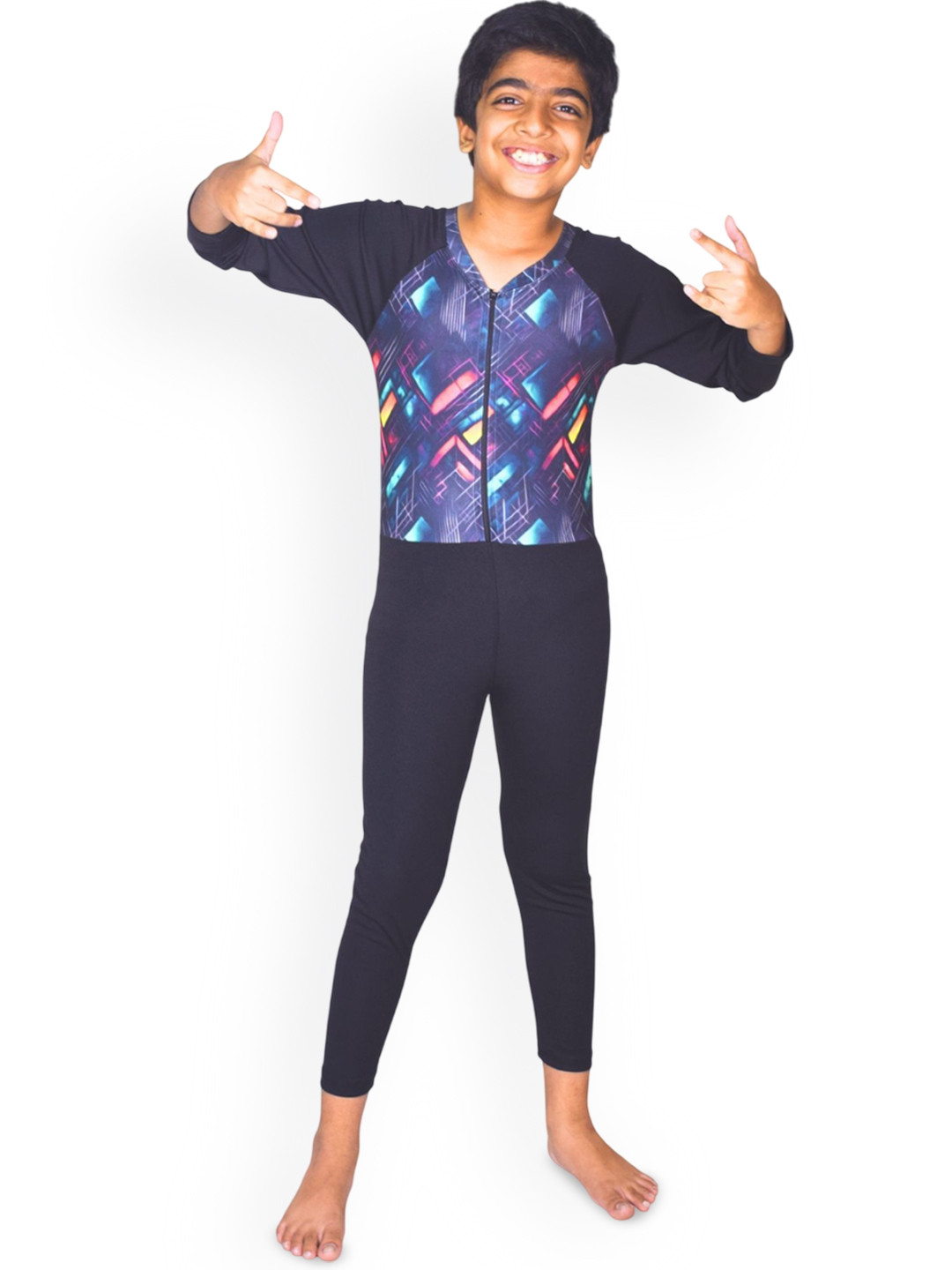 Aqua Holic Boy Printed V-Neck Long Sleeves Swimming Dress