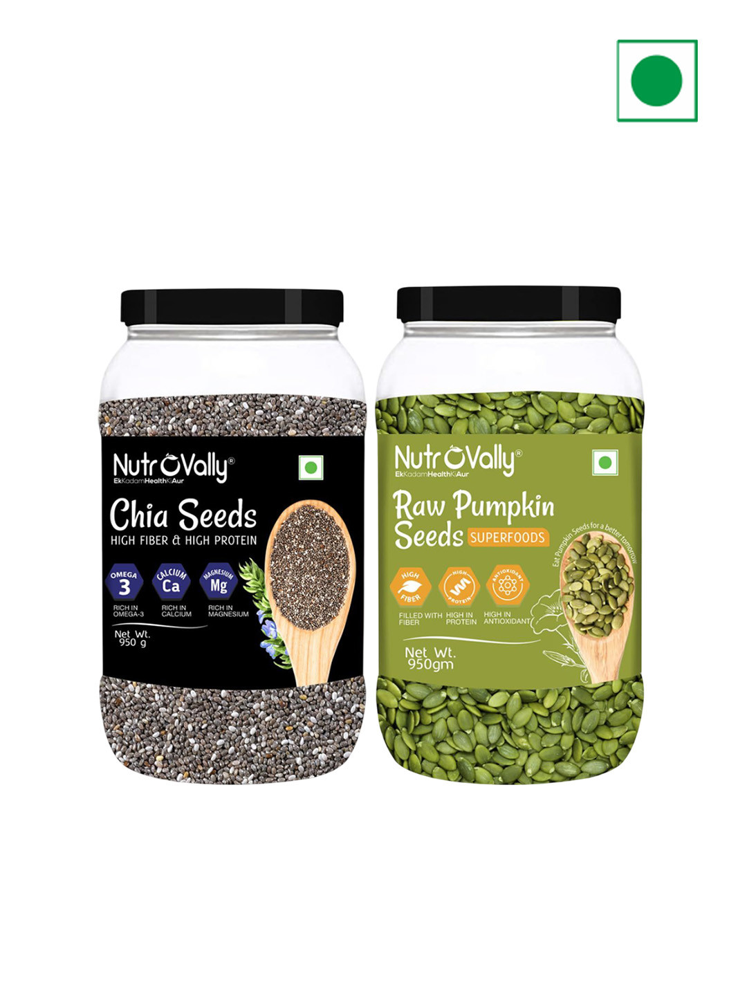 NutroVally Pack Of 2 High Protein Chia & Pumpkin Seeds - 950 g Each