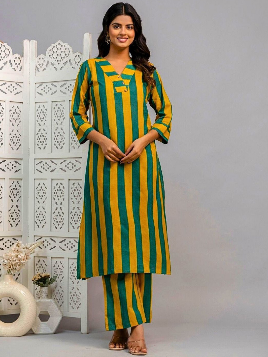 Atha Fashion Green & Mustard Aurline Co-Ord Set