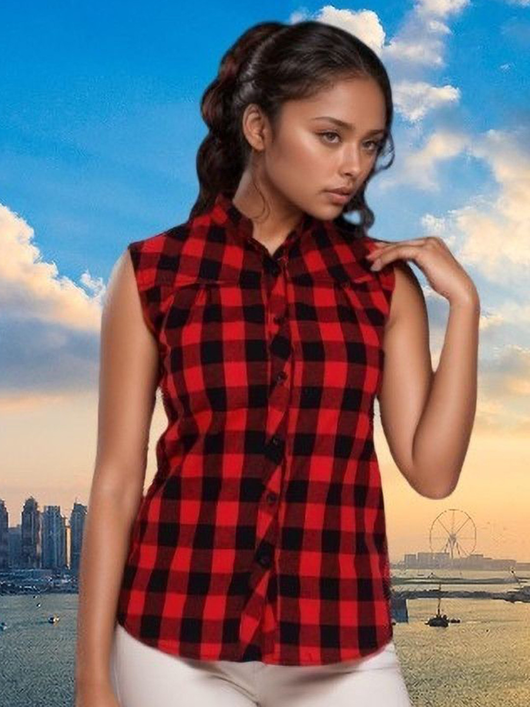 GIRLS WITH WINGS Women Buffalo Checks Knitted Shirt