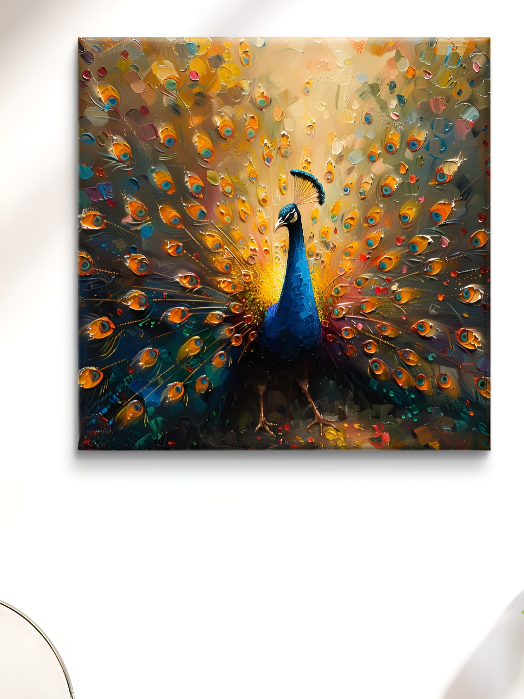 Myntra Elegant Homes Blue & Brown Peacock Printed Canvas Wall Art