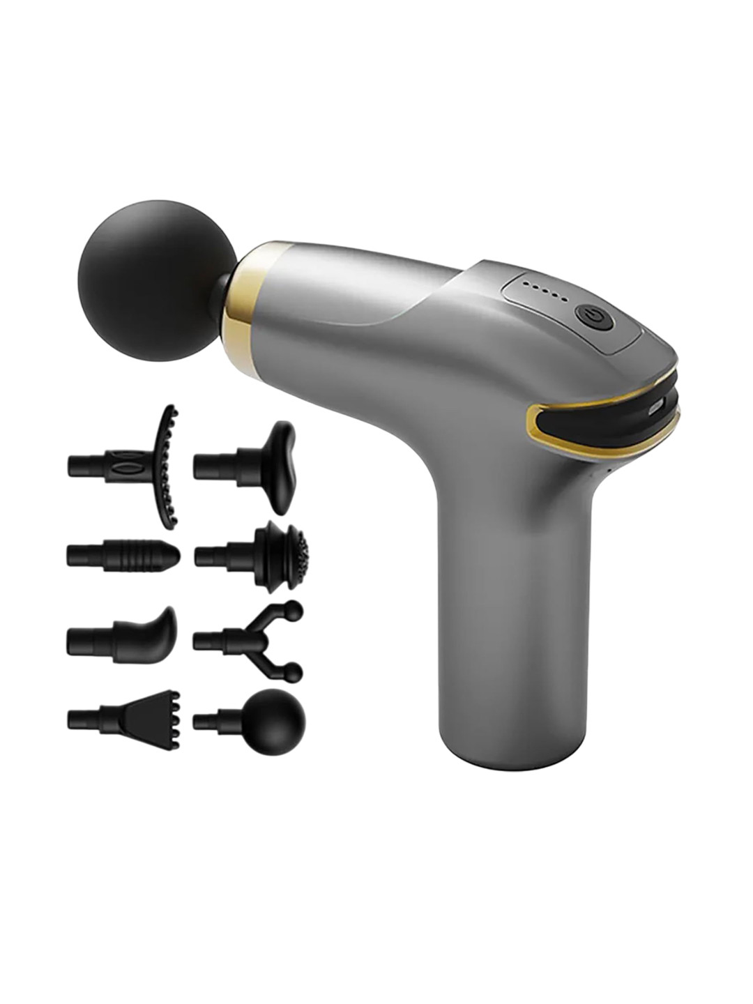 TENS Massage Gun Vibration With 8 Massage Attachments For Full Body - Grey