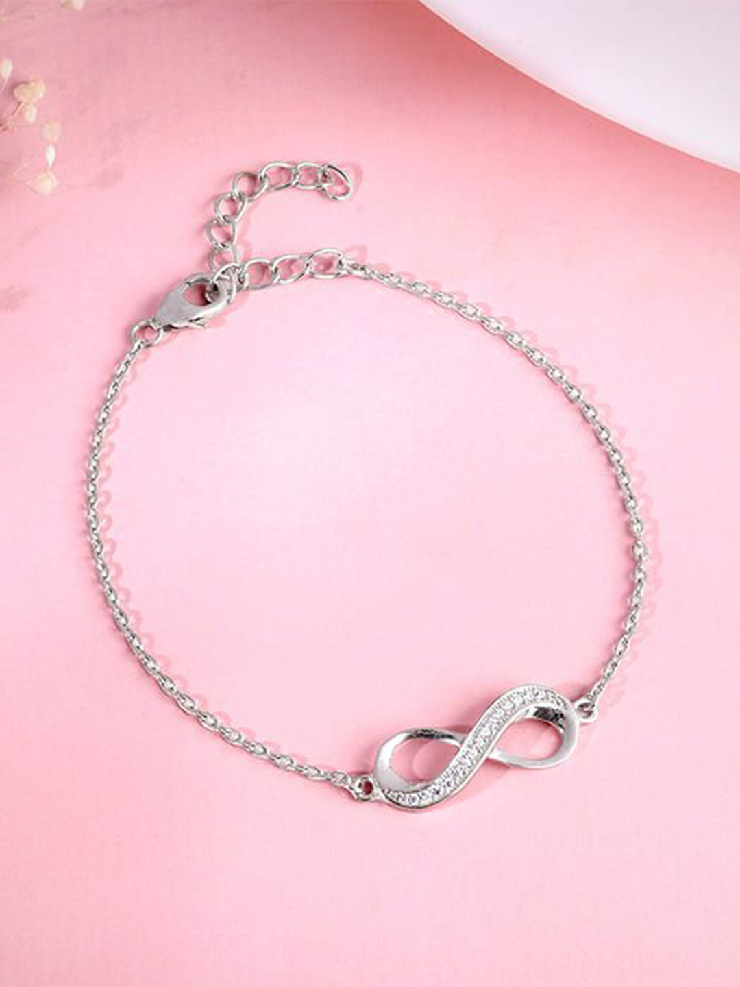 GIVA Women 925 Silver-Plated Zircon Studded Infinity Link Bracelet