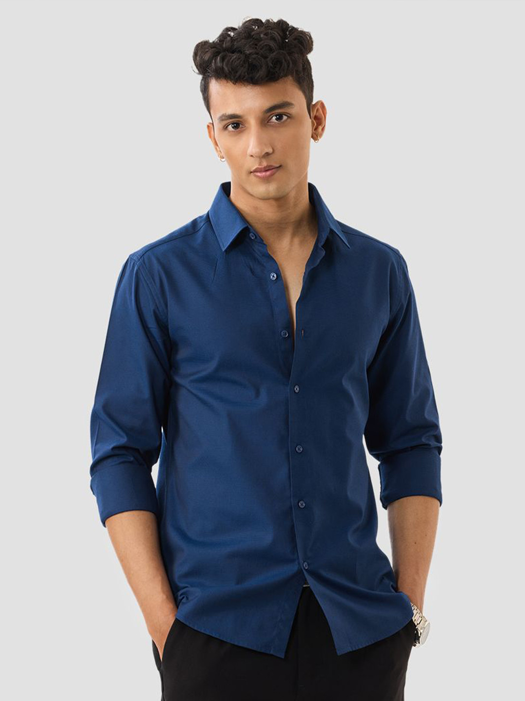 Snitch Men Classic Slim Fit Formal Snitch Navy Solid Shirt