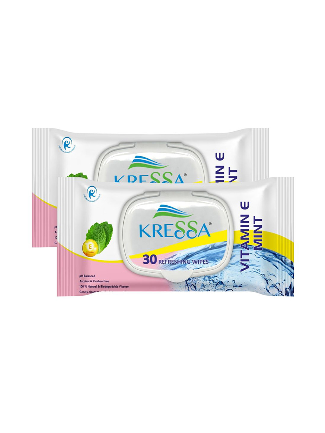 kressa Set Of 2 Refreshing Face Wet Wipes With Vitamin E- 30 Wipes Each
