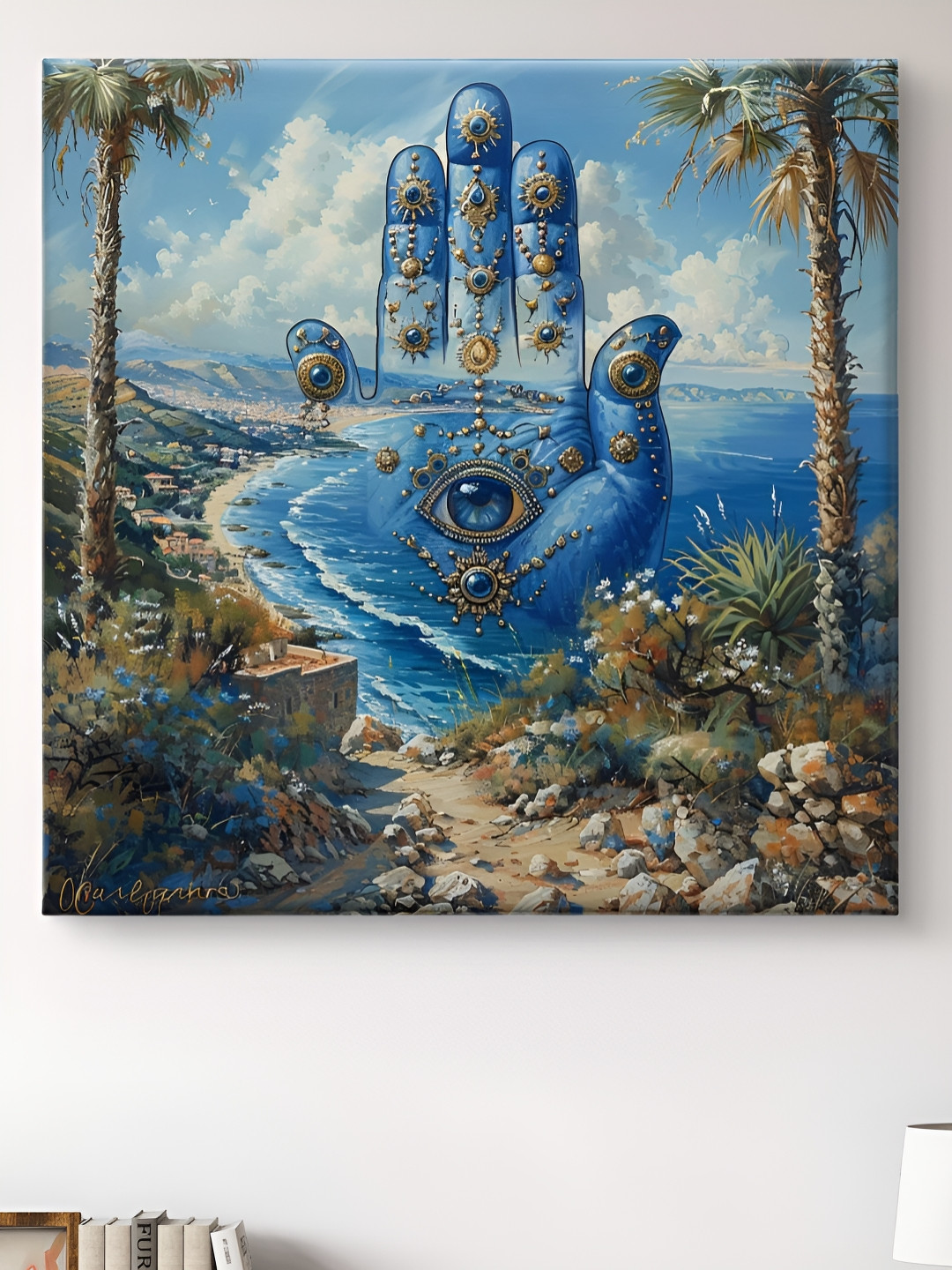 Myntra Elegant Homes Blue & Green Abstract Canvas Wall Art