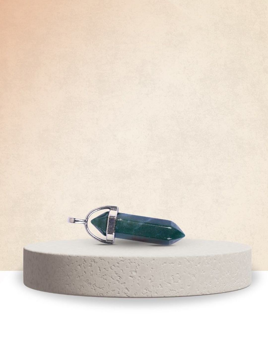 Gemsmantra Unisex Geometric Shaped Moss Agate Double Terminated Pencil Pendant