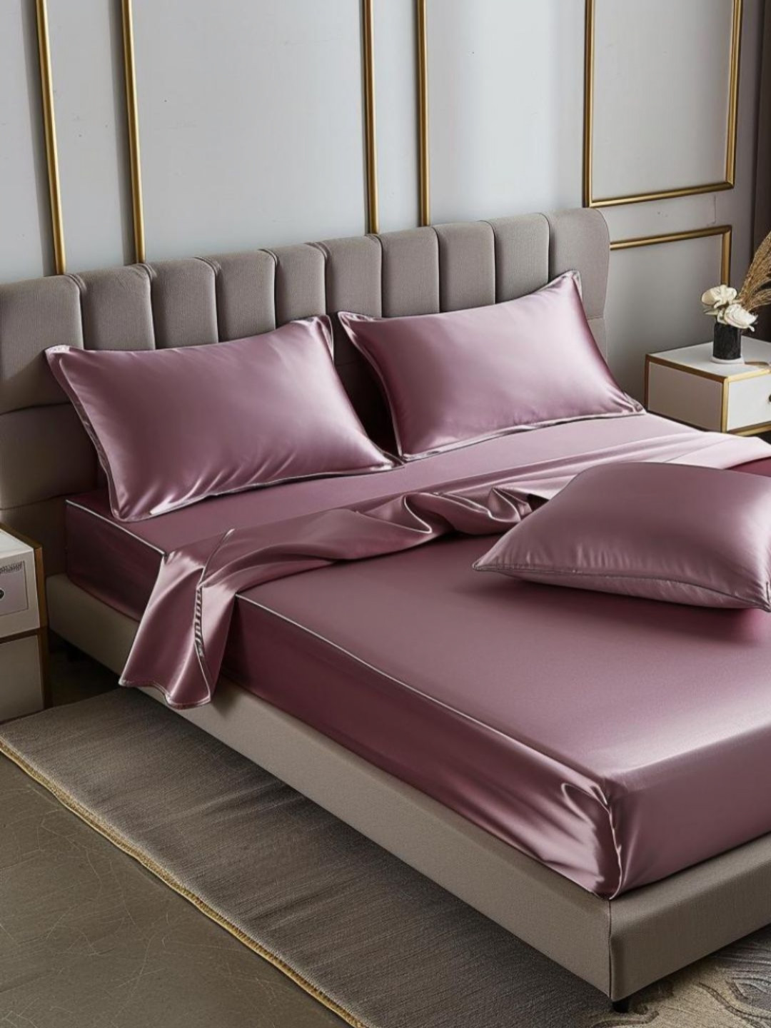 COOLBEDS Rose Satin 400 TC Fitted Queen Superfine Bedsheet with 2 Pillow Covers-77 x 60 inches
