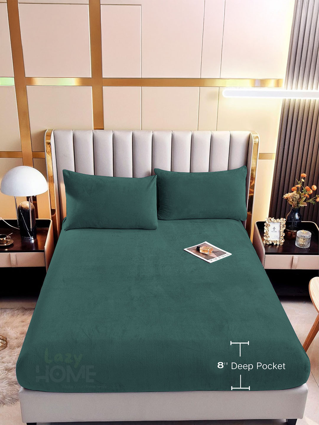 ohello Teal Wool 380 TC Fitted King Fine Bedsheet with 2 Pillow Covers-72 x 78 inches