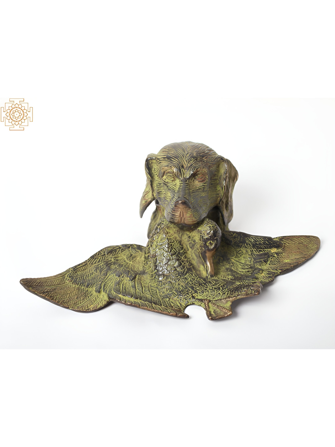 Exotic India Hunting Dog Green Brass Metallic Living Room Medium Showpiece - 7.5 Inches