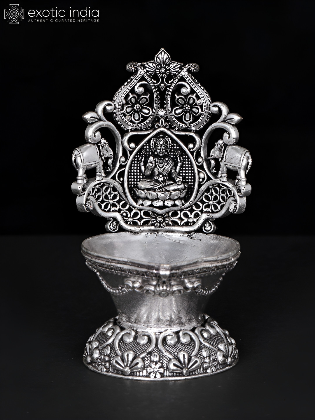 Exotic India Small Superfine Gajalakshmi Brass Diya Housewarming Gift