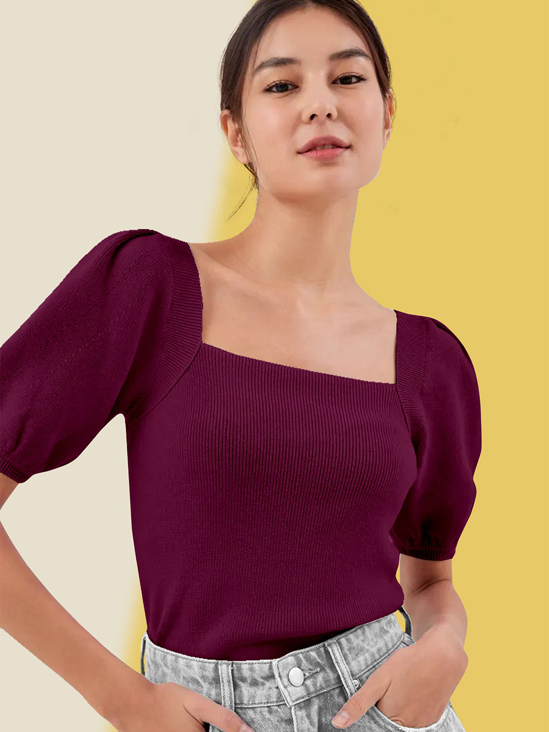 The Cloth Crow Puff Sleeve Cotton Top