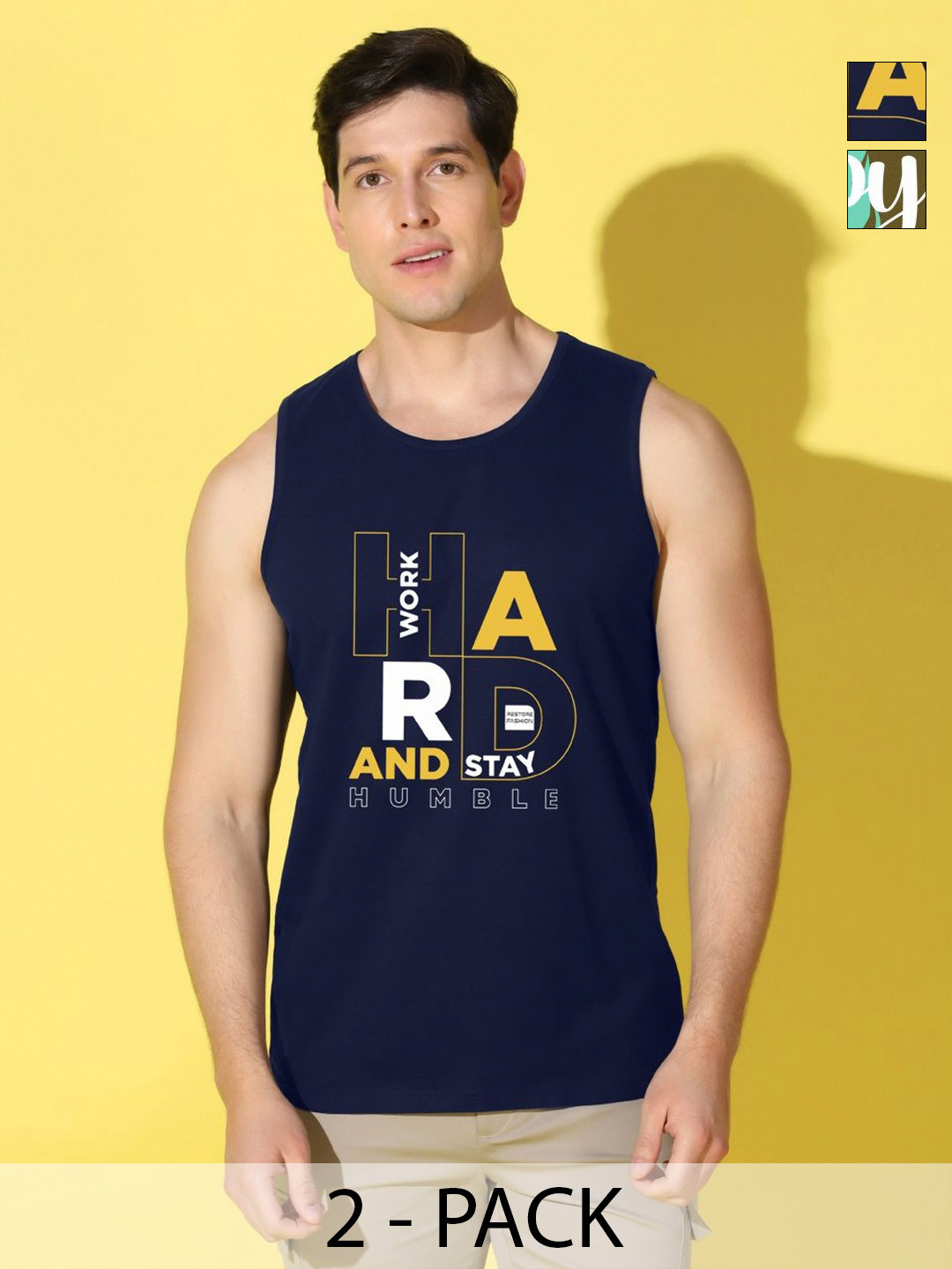 Men's Pack of 2 Slim Fit Typography Round Neck T-shirts