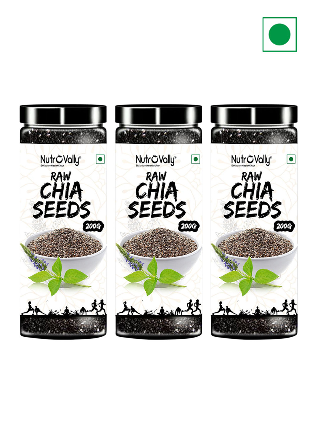 NutroVally Set Of 3 Raw Chia Seeds - 200 g Each
