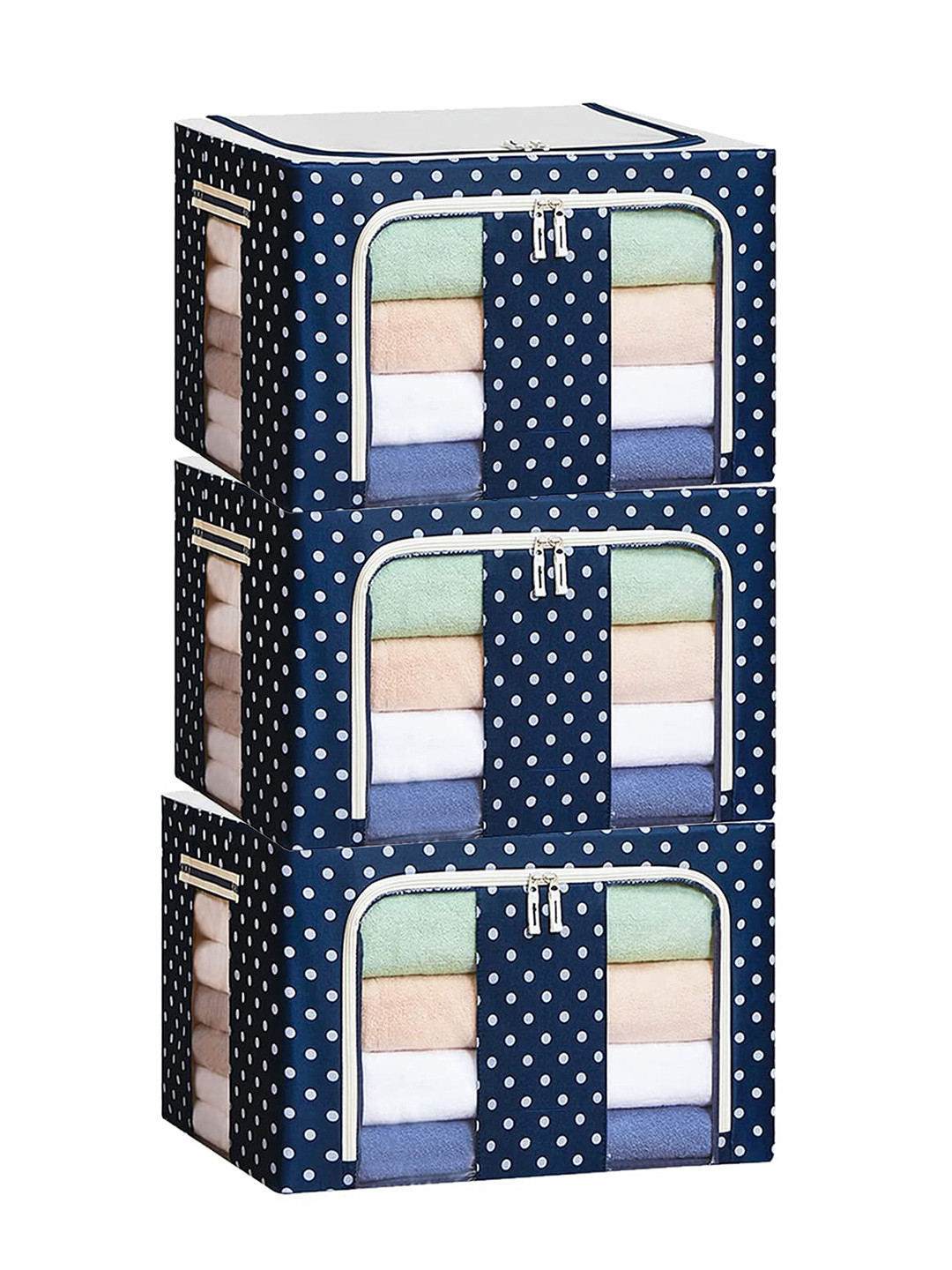 Panchhi Store Blue Pack of 3 Clothes Organizer Bag for Wardrobe 66 Liter