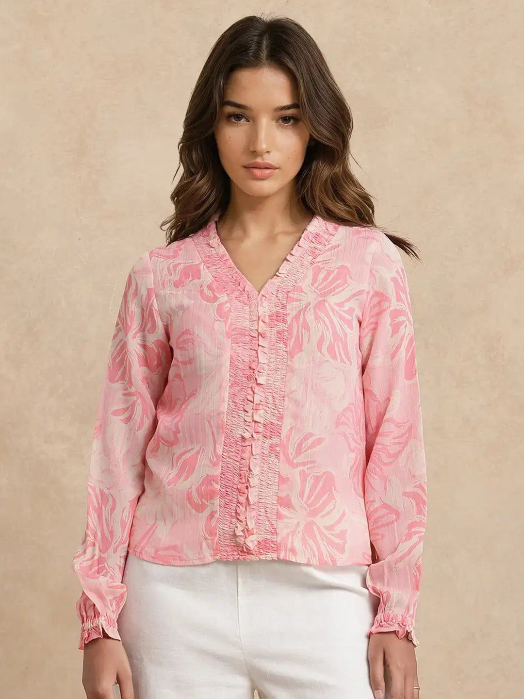 RAREISM SOMBO Floral Printed V-Neck Cotton Top