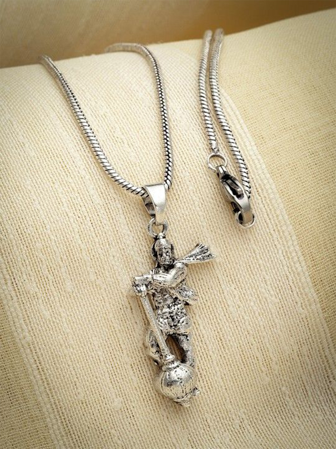 PASU FASHION Unisex Stainless Steel Silver-Plated Lord Hanuaman-Shaped Pendant With Chain