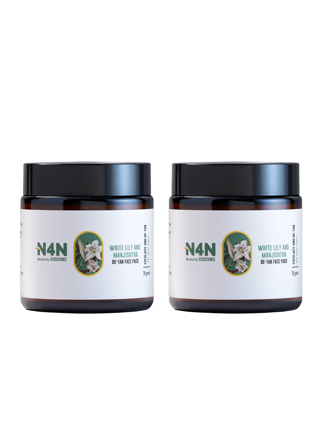 N4N  Set of 2 Manjistha & Waterlily Exfoliate De-Tan Face Pack - 75gm Each